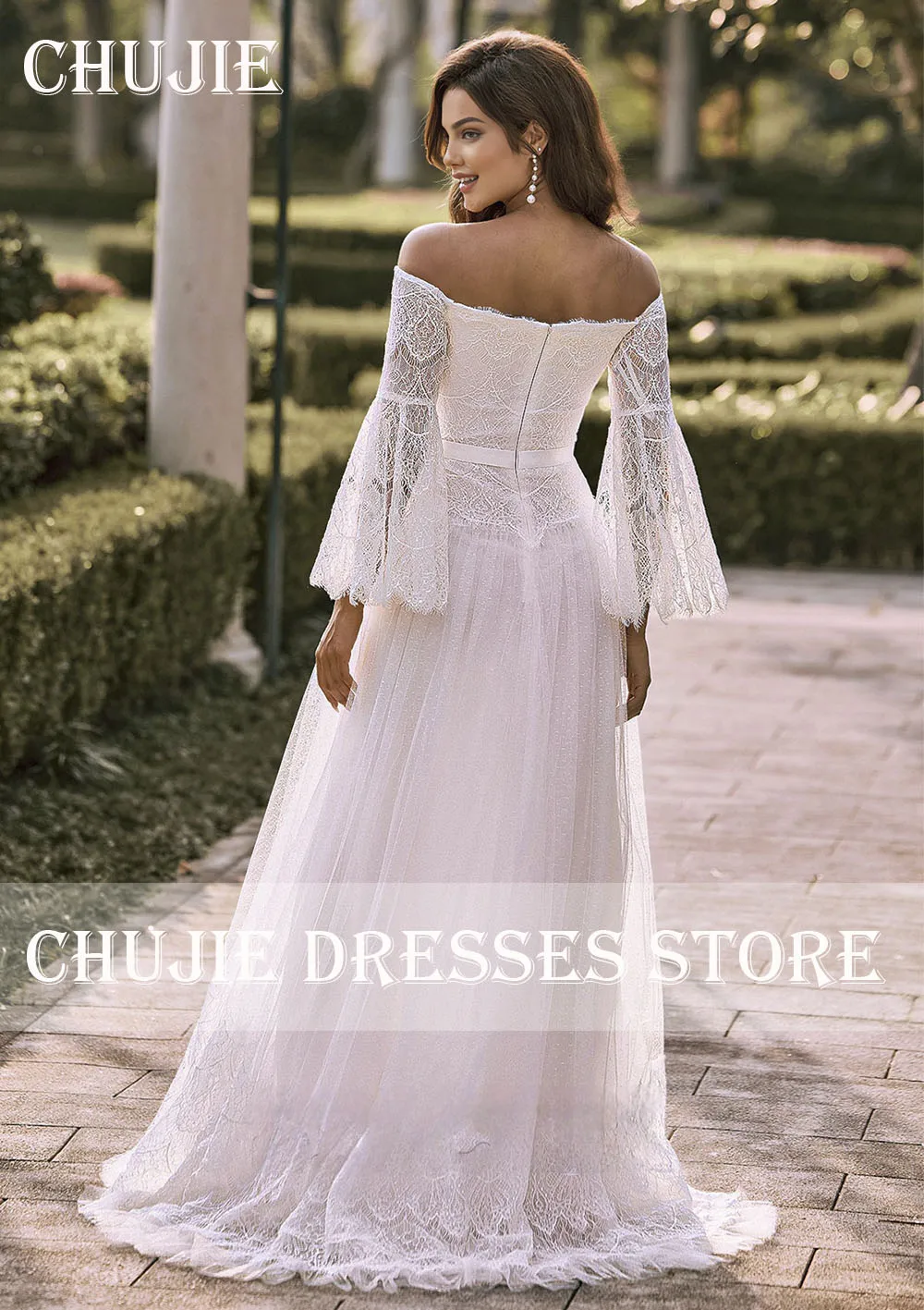 Robes de mariée évasées à manches longues, ligne A blanche plissée, robe de mariée élégante personnalisée pour femmes