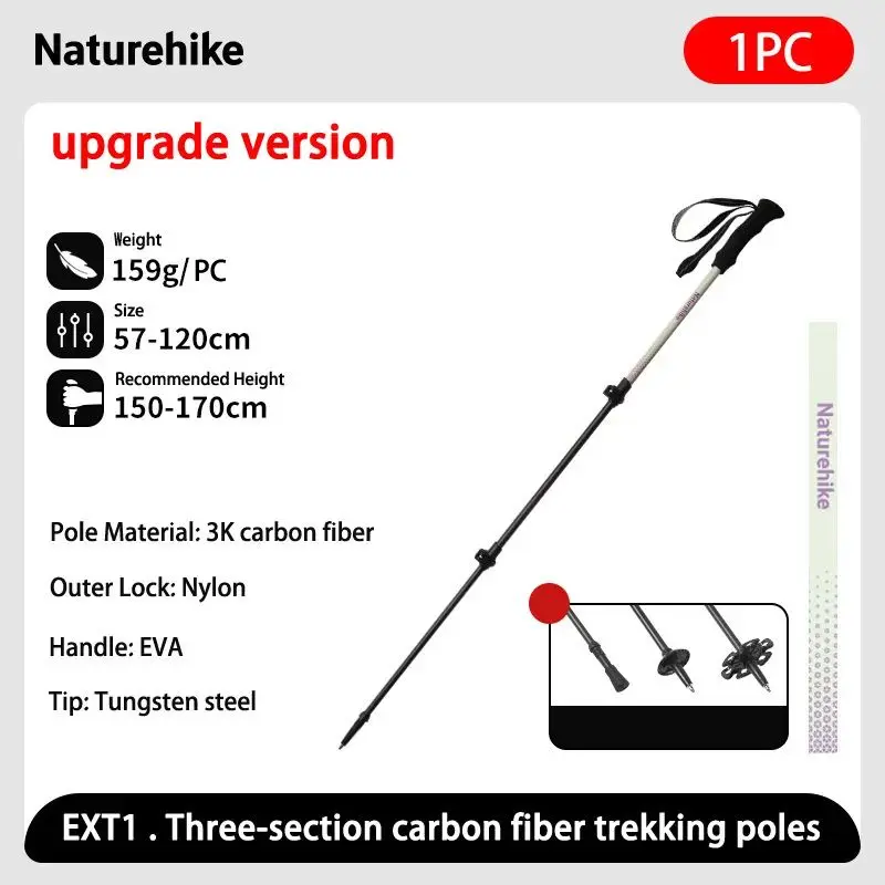 Naturehike 3-teilige Wanderstöcke aus Kohlefaser, ultraleichte Teleskop-Trekkingstöcke, Outdoor-Wandern, Camping, Gehstock 10