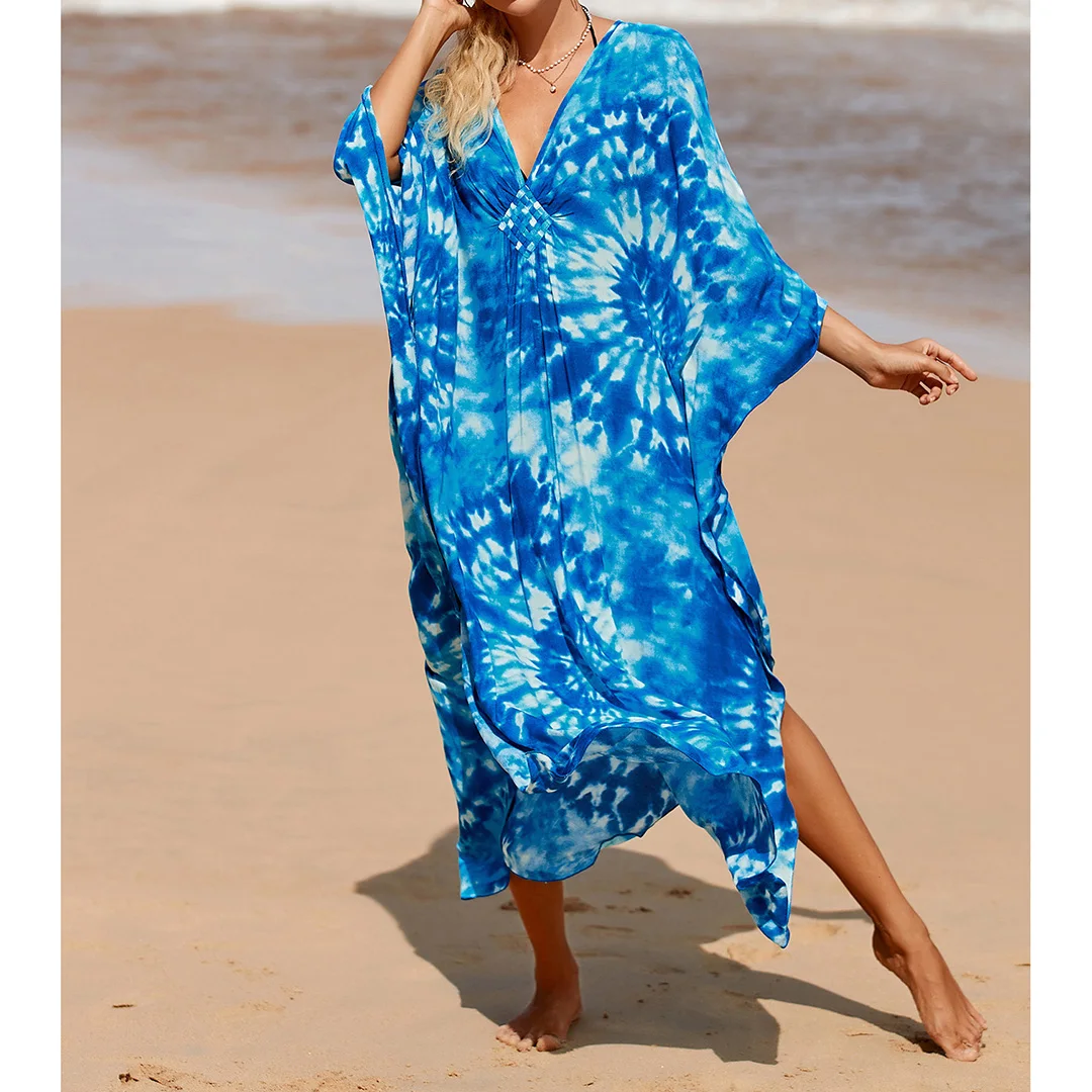 Sexy Tunika mit Zebra-Muster und V-Ausschnitt, Strandkleid, Strandmode, langes Strandkleid für Damen, V4159 – Detail 17