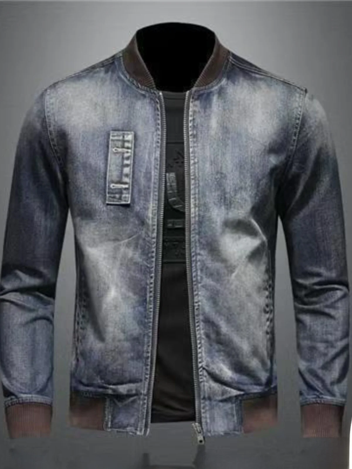 

Мужская джинсовая куртка в винтажном стиле, приталенного кроя, с декоративной молнией, повседневная верхняя одежда в американском мотоциклетном стиле