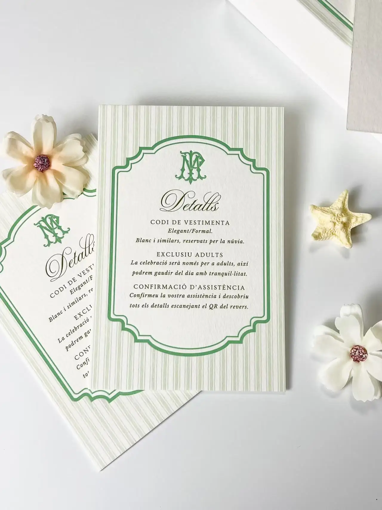 10x15cm Green Striped Wedding Invitations Menu Cards Gold Foil Letter Press Debossing Embossing Luxury Cotton Paper