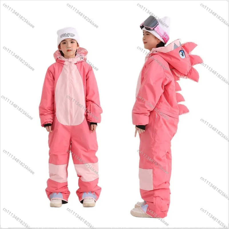 For Children One-piece Ski Suit Boys and Girls Parent-child Baby Windproof Warm Dinosaur Cartoon Ski Pants Women and Men