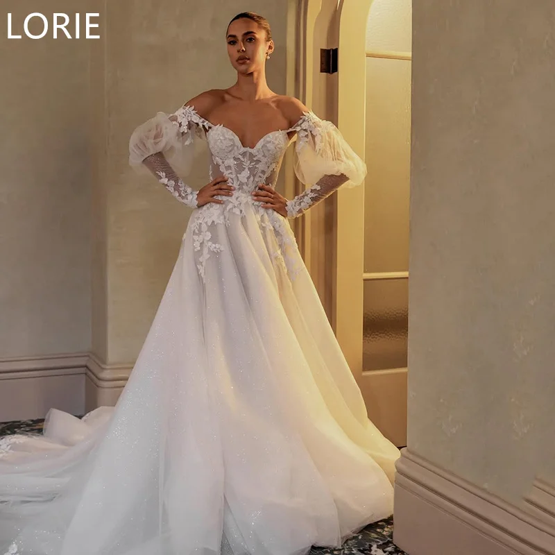 

LORIE Gilttee Shiny Lace Appliques Wedding Dresses Sexy Tuller فساتين سه Off Shoulder Sexy vestidos de novia 2025 Customized