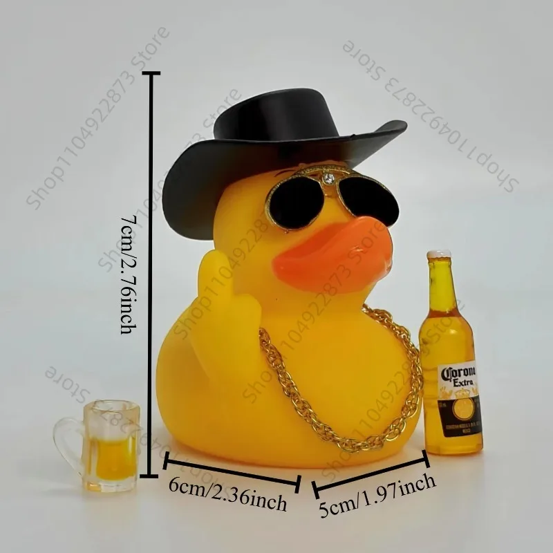 Funny Middle Finger Duck Car Dashboard Decoration Cool Rubber Duck with Small Wine Bottle Beer Home Car Ornaments Creative Gift