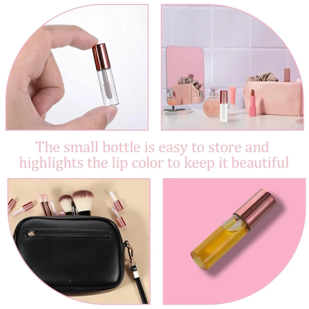 10 قطعة أنابيب ملمع الشفاه الفارغة 1.2 مللي زجاجات بلسم الشفاه الصغيرة القابلة لإعادة الملء حاويات ماكياج واضح زجاجات مستحضرات التجميل أحمر الشفاه مع المطاط