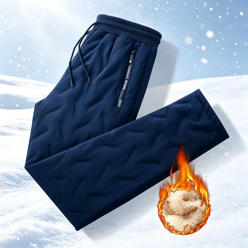 Winter Trousers Man Waterproof Pants Men's Large Size Outdoor Fleece Pants Winter Lambswool Sweatpants Snow Clothing Sets