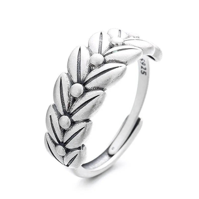 712FJZFSILVER Silver S925 Fasion Trendy Adjustable Retro Creative Luxury Fresh Wheat Rings Girls Men Women Wedding Party Jewelry