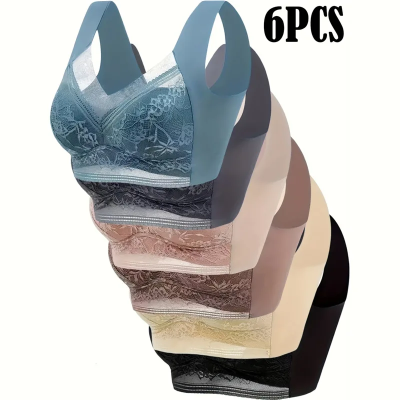 KUCLUT Lace Full Cup Wireless Bra Vest Style Women's Underwear Soft Support Nylon Fabric Fixed Strap No Fastener All Seasons