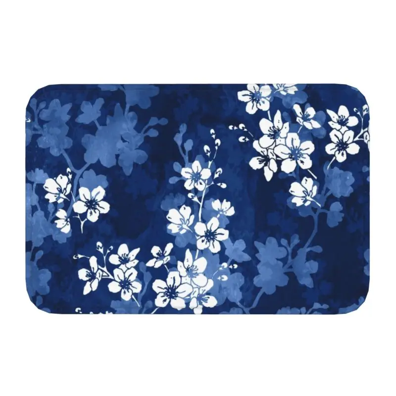 Sakura Blossom In Deep Blue Doormat Non-Slip Bath Kitchen Mat Toilet Floor Door Entrance Carpet Rug