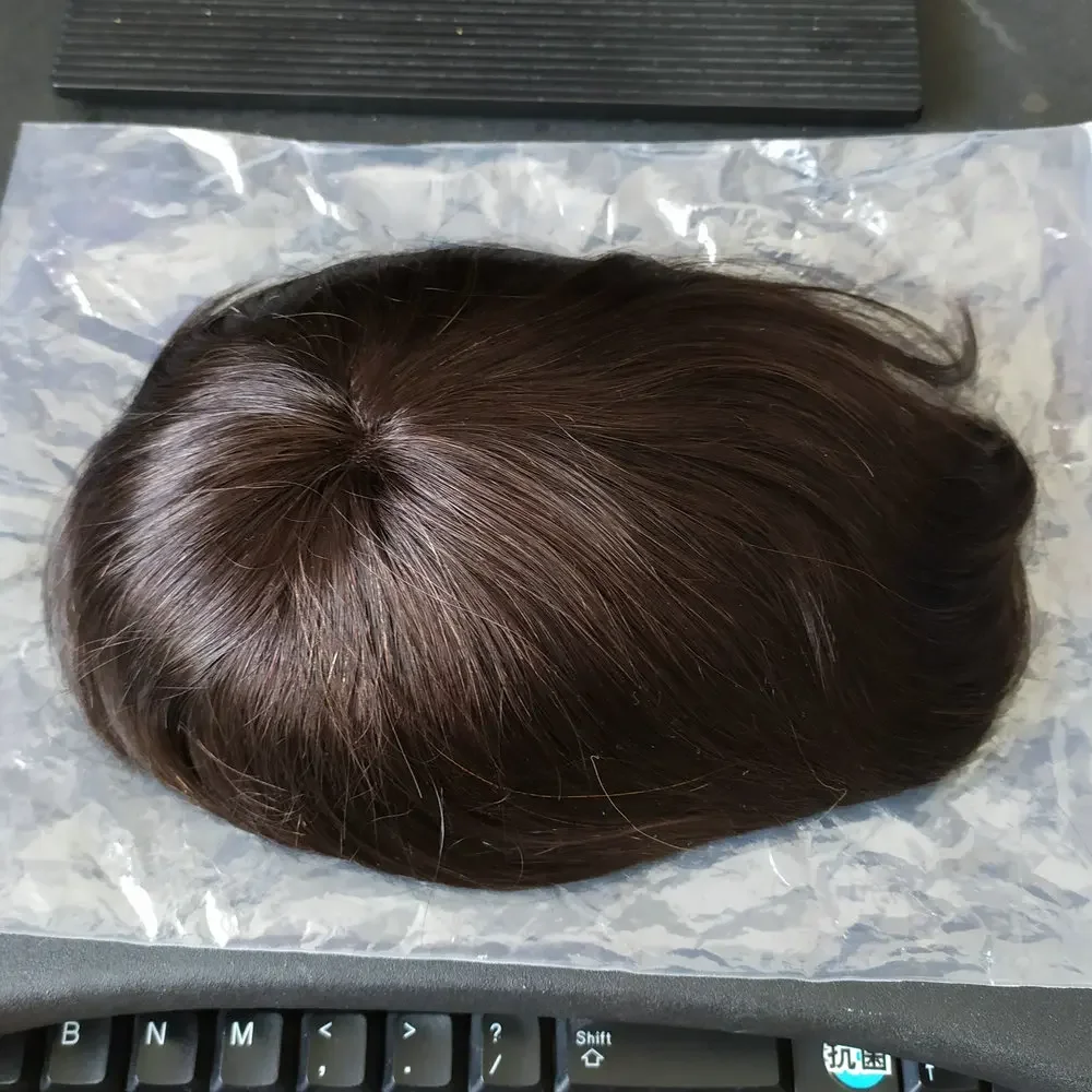 Hstonir Men Straight Toupee Natural Looking Indian Remy Hair Swiss Lace Frontal With Clear Poly Back Q6-D Human Men Hair H065