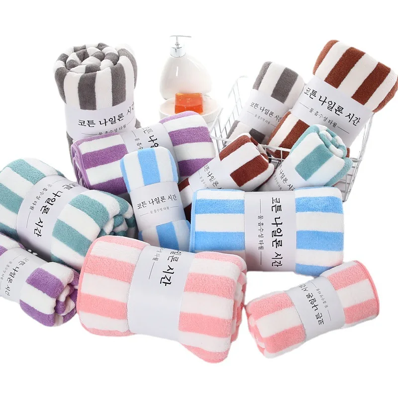 35x75cm Bath Towel Coral Fleece Microfiber Striped Household Absorbent  Face Hand Bath Towel Soft Fashion Bathroom Towels