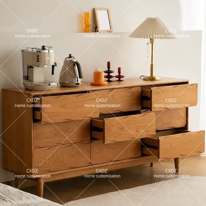 Nordic Modern 9 Drawer Chest Solid Wood Black Walnut Color Multi Functional Storage Cabinet for Living Room Home Organization