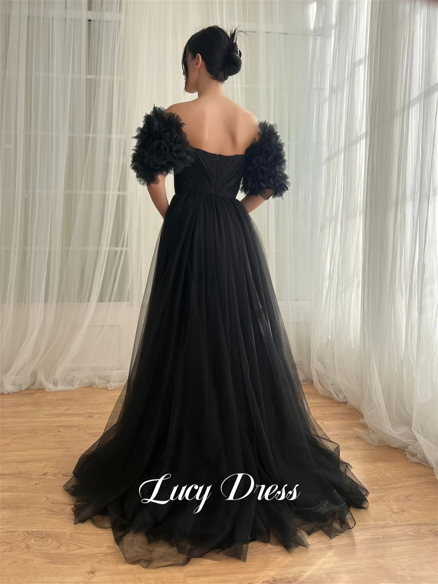 Lucy vestido de casamento linha a mangas bufantes vestidos de festa à noite gala robes de cocktail robe soiree elegante mulher baile personalizado