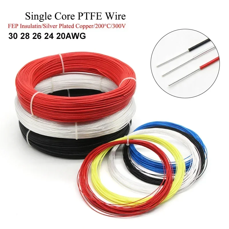 

5/10/30/50M Single Core Silver Plated PTFE Wire FEP Insulation High Purity OFC HiFi Audio Speaker Headphone Wire Line