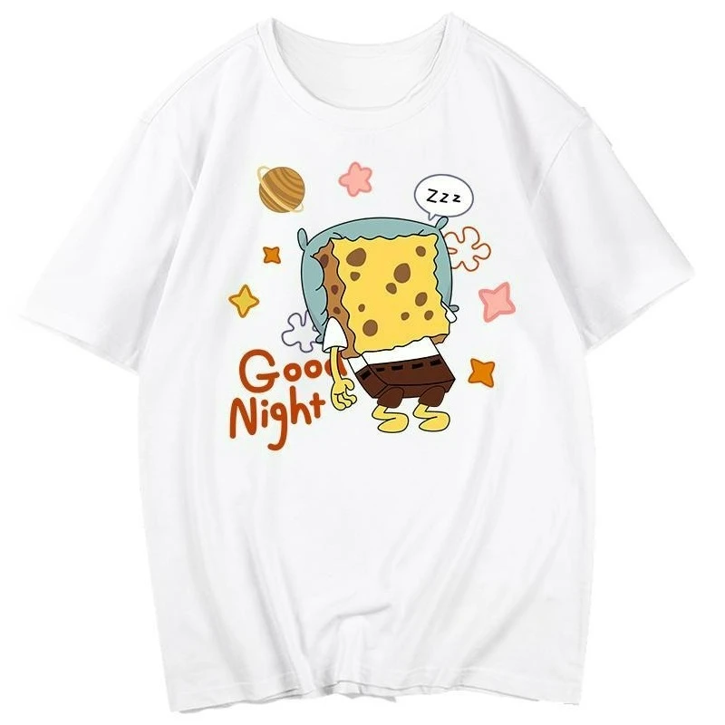 

Губка Боб Квадратные Штаны Пара Футболка Женская Свободная BF Ленивый Стиль Большая Звезда С Коротким Рукавом Уличный Взрыв Соль Пара Платье Мужской