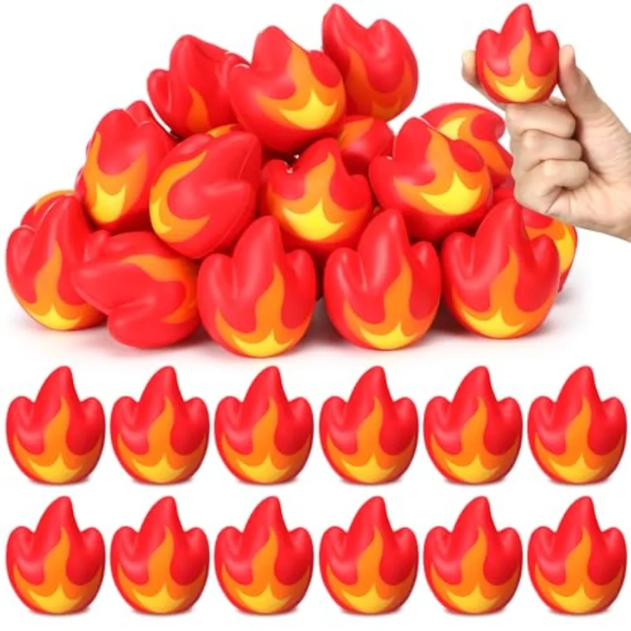 

Flame stress balls for office, kids, and parties: 72 pcs fire-themed squeeze toys in red-orange flame color, soft TPR material,