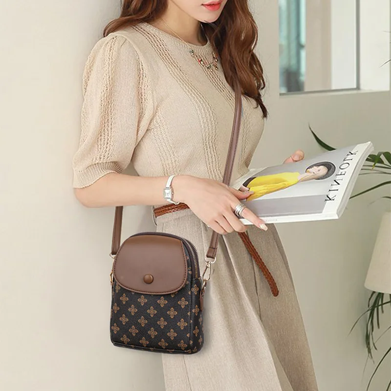 

2025 Monogram Phone Crossbody Bag for Women Vertical Mini Purse Adjustable Strap Shoulder Bag with Card Slots