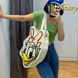 Disney Kawaii Anime Daisy Duck Canvas Cartoon Large-Capacity Shopping Shoulder Bag Portable Fashion Girls Handbag Birthday Gifts