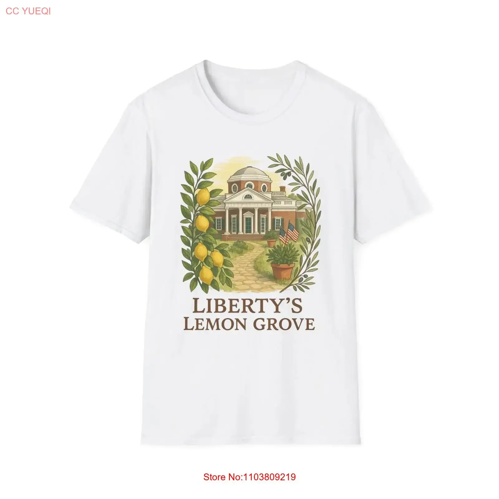 Camiseta Monticello Lemon Grove USA, estilo Mediterrâneo, com estampa de Liberdade Grega, vintage, lavada, confortável, roupas de grife, versátil.