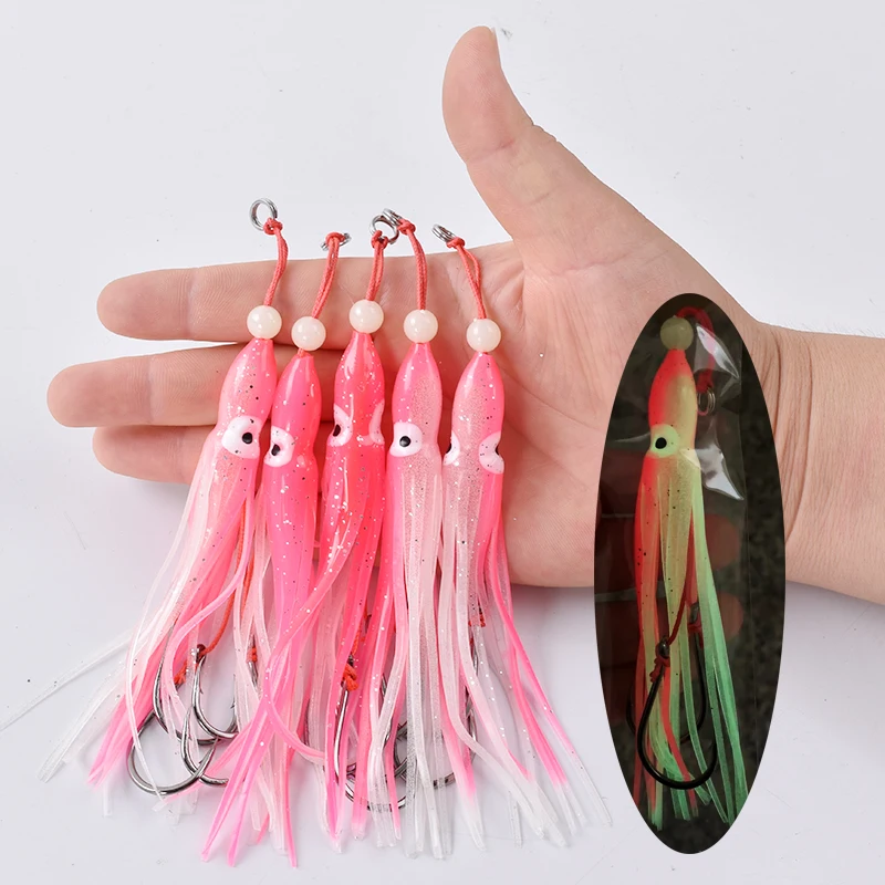 5pcs/pack soft squid 12cm 5.5g silicon gel skirt  tentacle 15# double assist hook lure hook rig fishing tackle saltwater fishing