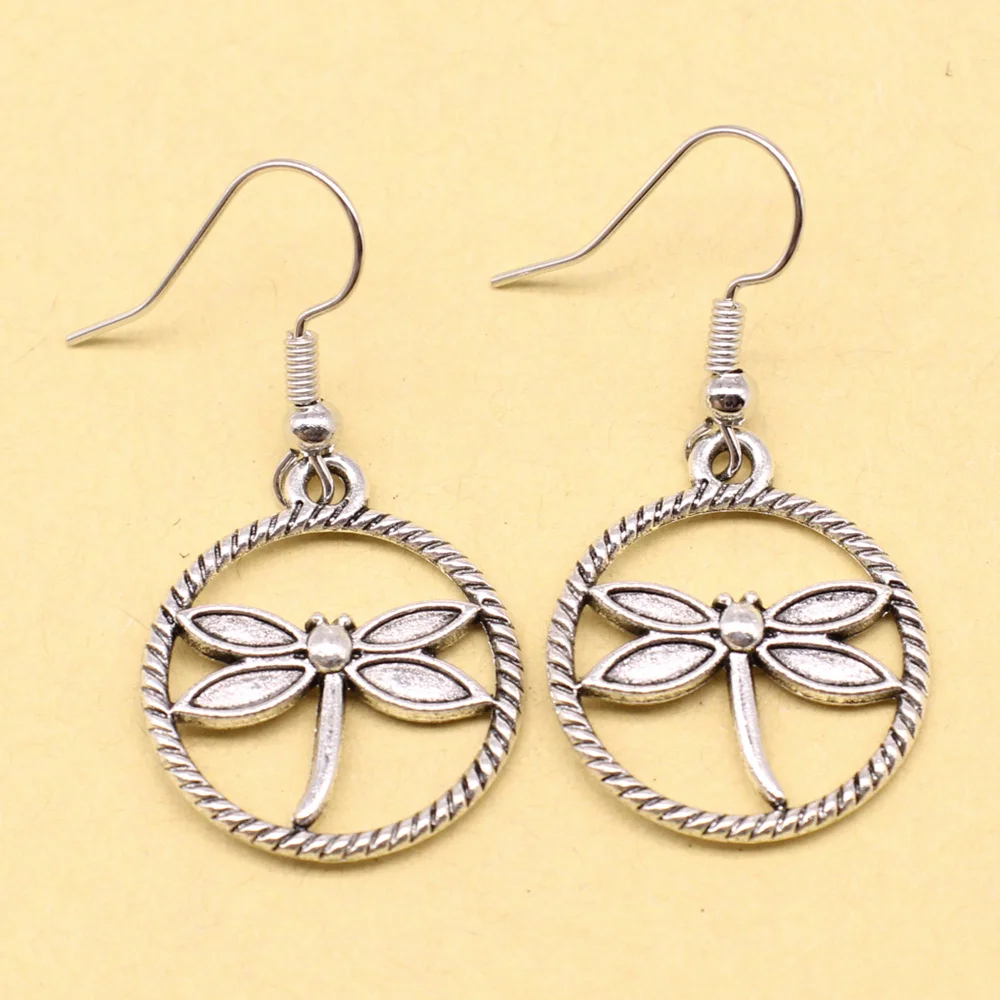 1 Pair 20x23mm Circle Dragonflies Diy Earrings Gift Girlfriend