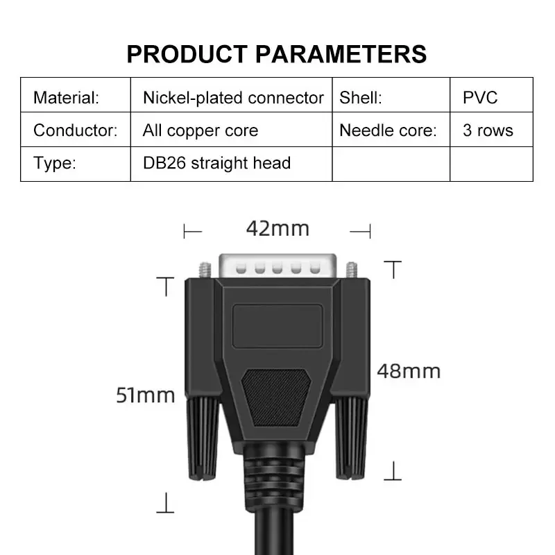 DB26 Pin Connection Cable HDB26 Core Data Cord Shielded 3 Rows 26 Pin Serial Port Line Male to Male to Female Extension Wire