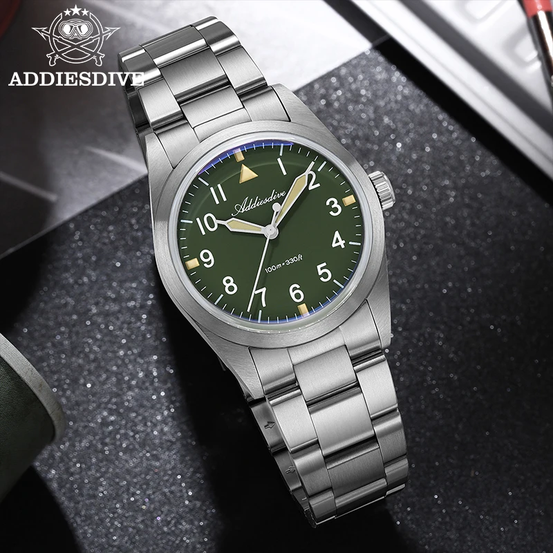 ADDIESDIVE 36mm 남자 시계 VH31 티타늄 합금 빛나는 10Bar 방수 버블 미러 유리 쿼츠 시계 Reloj Hombre AD2502