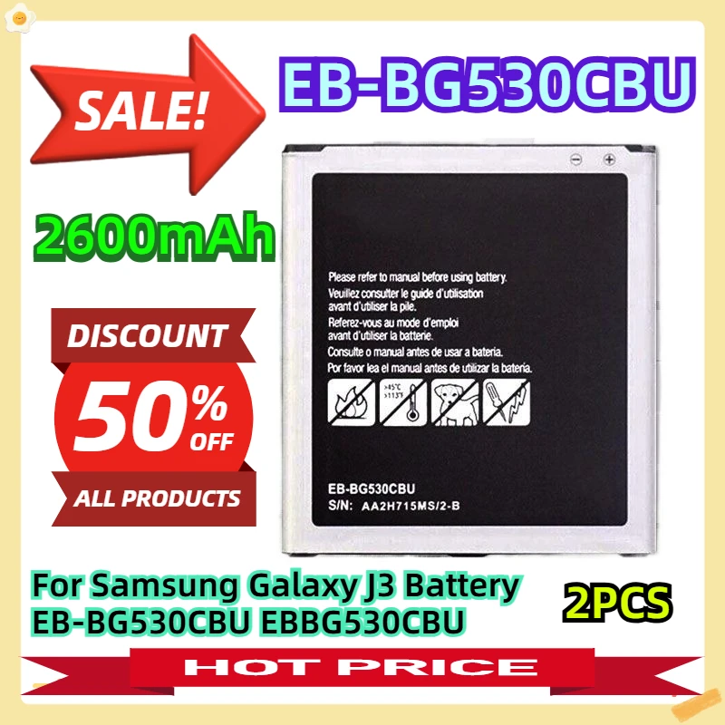 

For Samsung Galaxy J3 Battery 2600mAh EB-BG530CBU EBBG530CBU 2pcs