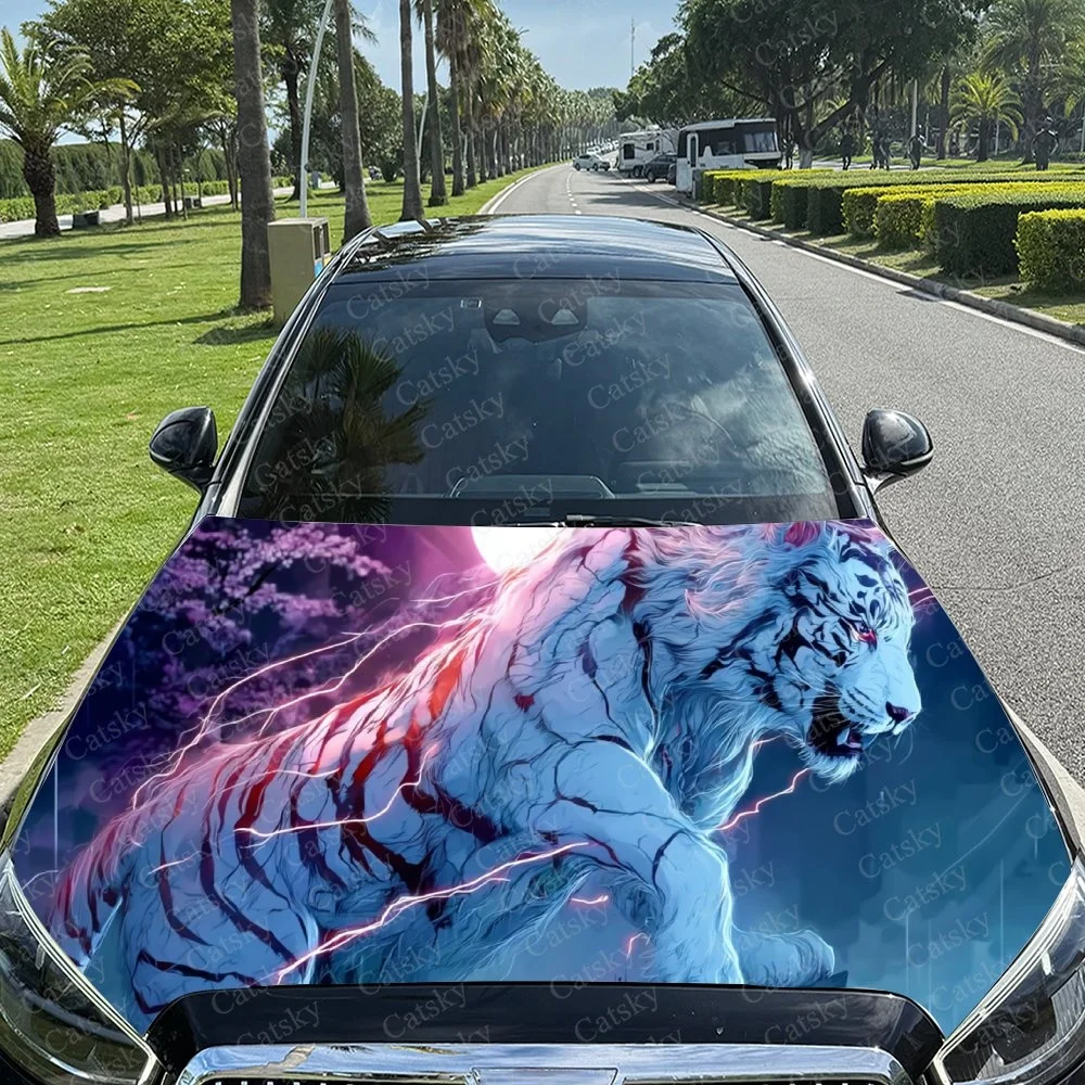Colorful Tiger Car Hood Sticker PVC Self Waterproof Stick, Striking Auto Exterior Accessories Decor Protect Gift for Car Lover