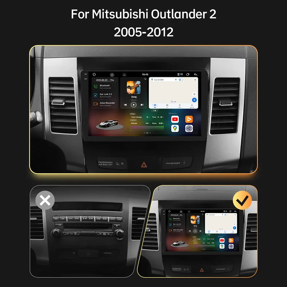 Eunavi 2 din Android Auto Radio For Mitsubishi Outlander 2 2005-2012 Carplay Car Multimedia Player Autoradio