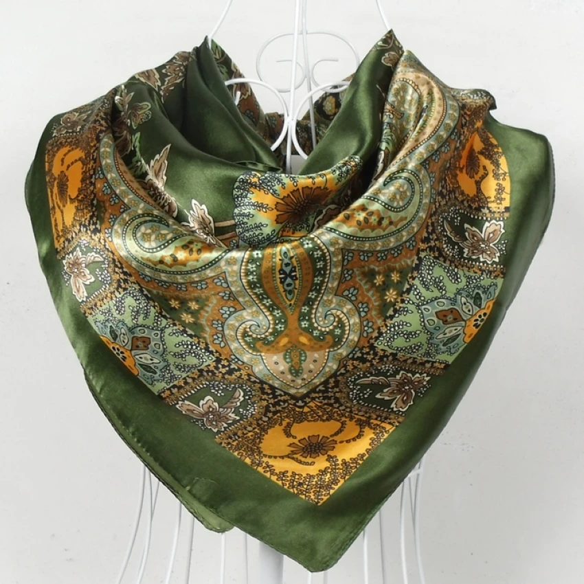 Army Green Women Paisley Design Square Silk Scarf Shawl Women Spring Fall Winter Fashion Brand Elegant Scarves Hijabs 90*90cm