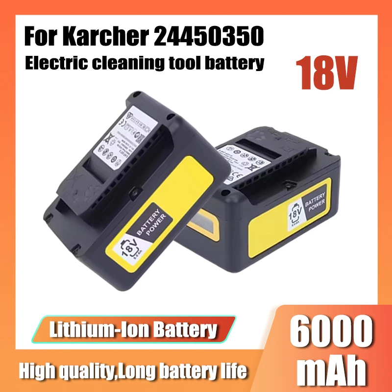 18V lithium-ion battery, 5000mAh/6000mAh, for Karcher 24450350 electric cleaning tool battery replacement, with LCD display