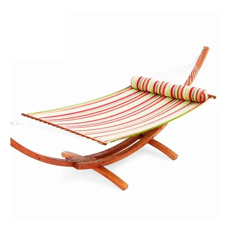 

quilted striped hammock with wooden frame