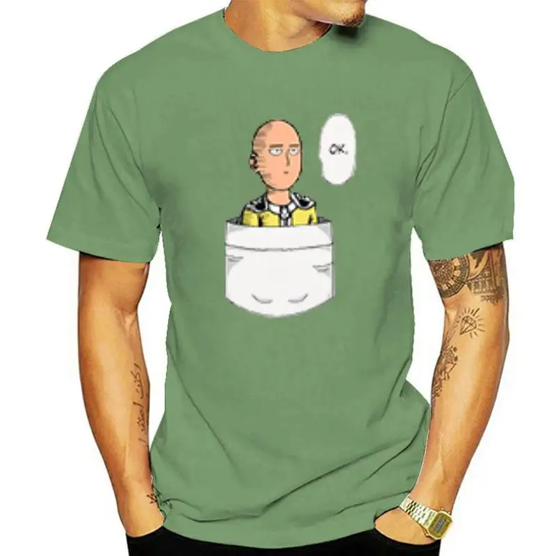 Summer Men's T-shirt One Punch Man Mini Saitama Says Ok Pocket Tshirt Anime Cool Tees Tops Harajuku Streetwear