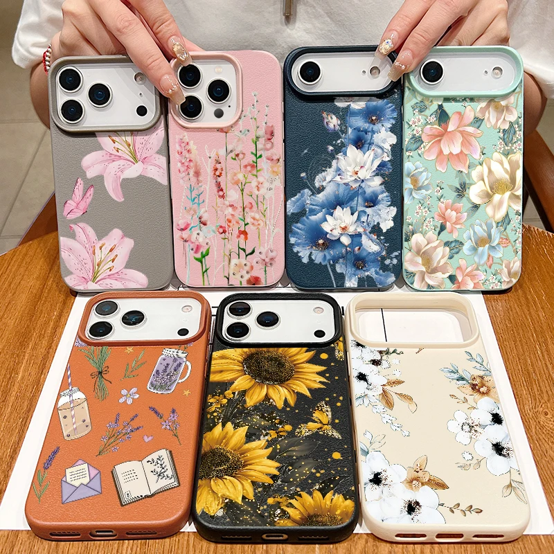 Leather Texture TPU Phone Case For iPhone 17 17e 16e 16 15 Pro Max 14 13 Pro Max 11 Sunflower Pattern Soft Silicone Back Cover - view 4
