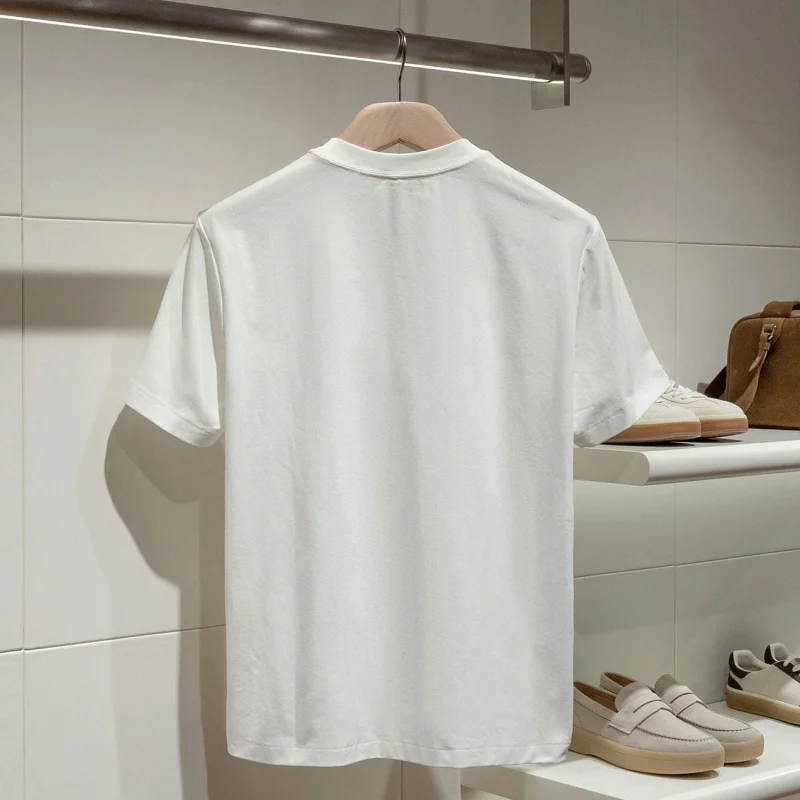 Men's cotton quick drying wrinkle resistant pocket lightweight outdoor round neck short sleeved T-shirt
