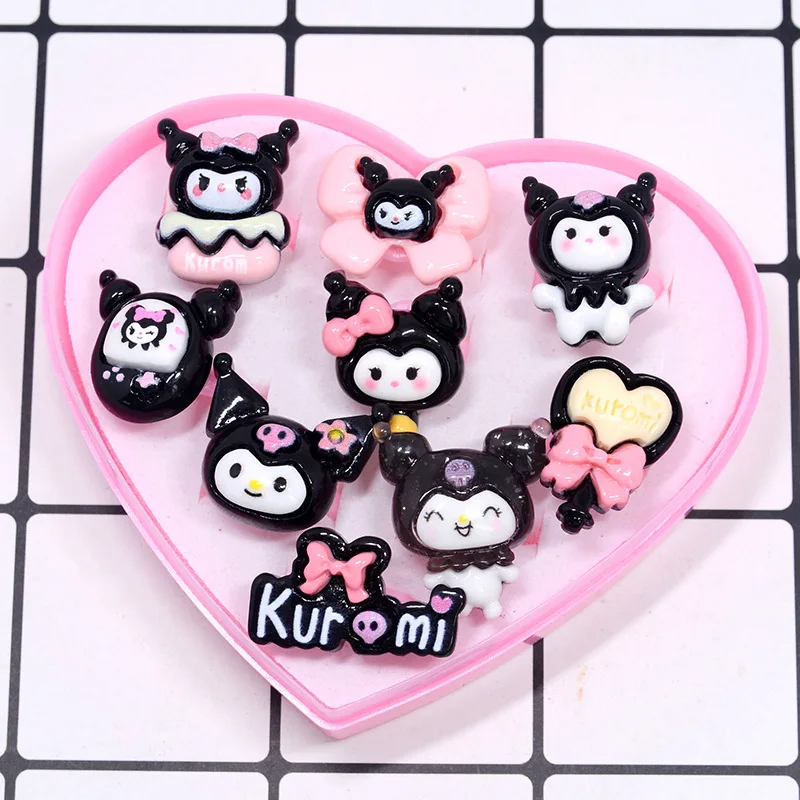 9Pcs/set Sanrio Kuromi Kid Ring Kids Adjustable Baby Rings Fashion Cartoon Children Girl Rings with Heart Box Party Gift