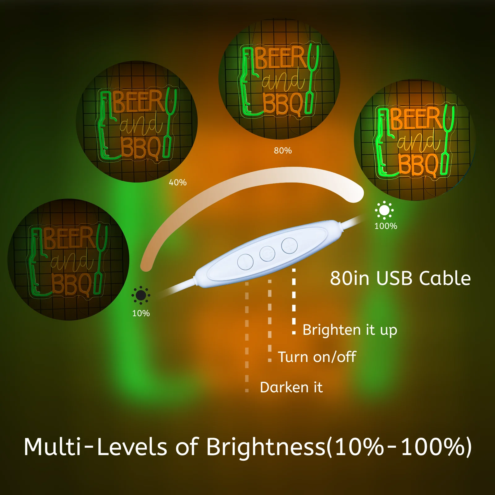 Beer and BBQ Neon Sign Dimmable LED Sign Wall Hanging Decor for Shop Signs Kitchen Dining Room Home Bar Wall Art Gifts