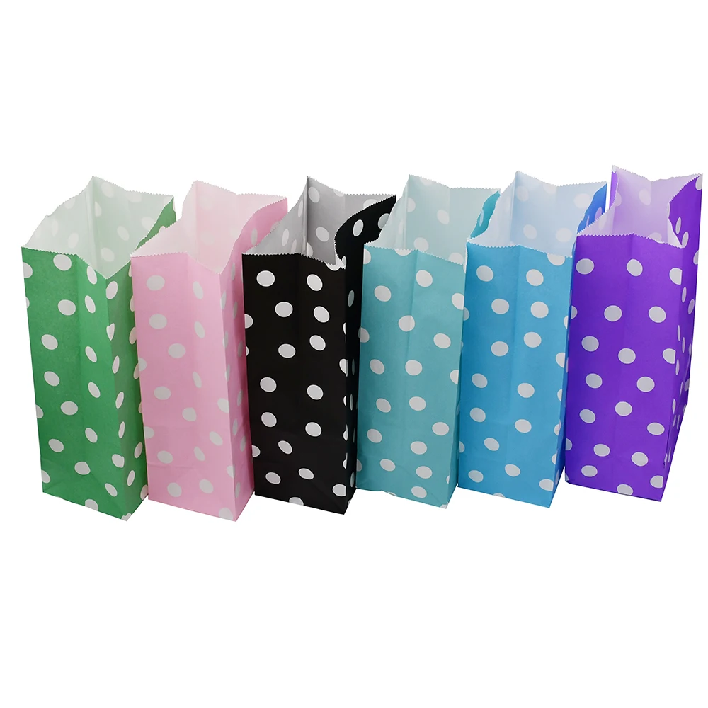 Kraft Paper Bags Candy Gift Bag Colorful Zigzag Polka Dot Paper Treat Bag Wedding Party Favor Bag Wrapping Supplie 13x24x8cm