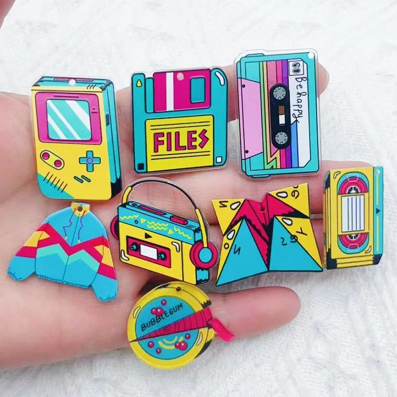 10 Uds. de pendientes y collares de acrílico con diseño de cassette de música, estilo DVD, impresión a doble cara, para joyería DIY