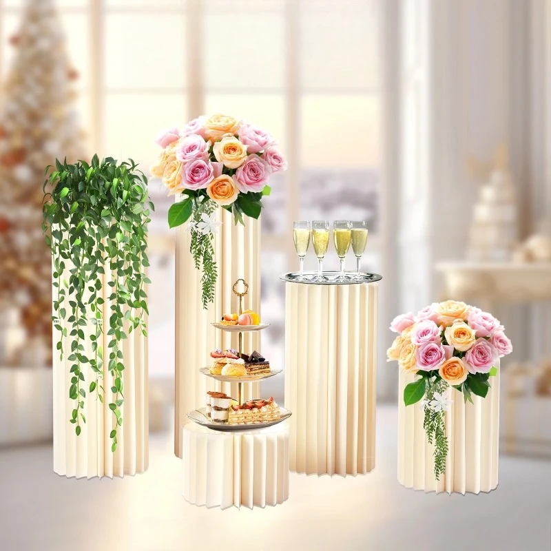 5Pcs Foldable Cardboard Flower Stands Wedding Centerpieces Display Dessert Table Column for Party Garden Decor 20+40+60+80+100cm