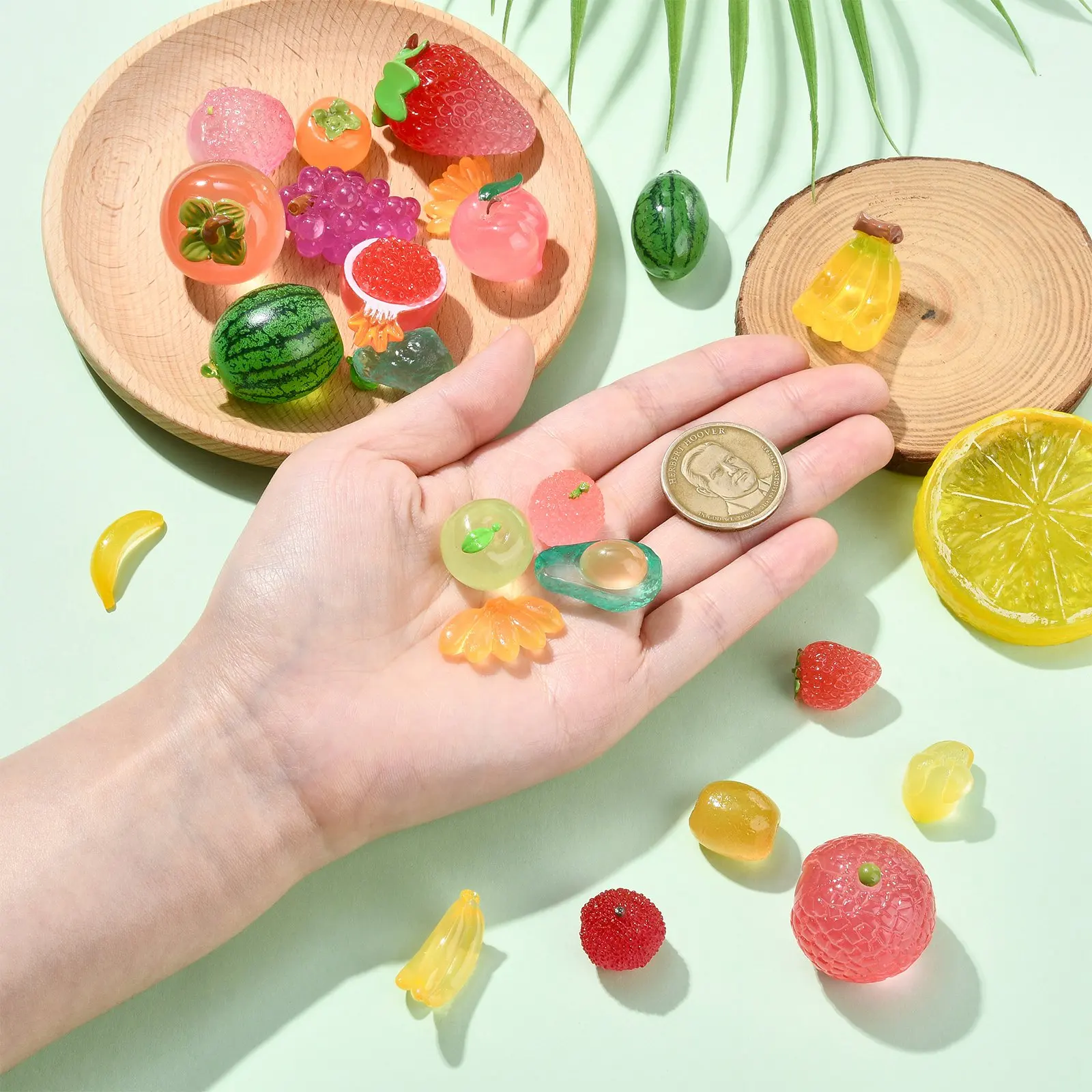 50Pcs Luminous Fruits Vegetables Figurines Resin Mini Glow in The Dark Food Figurines for DIY Decor