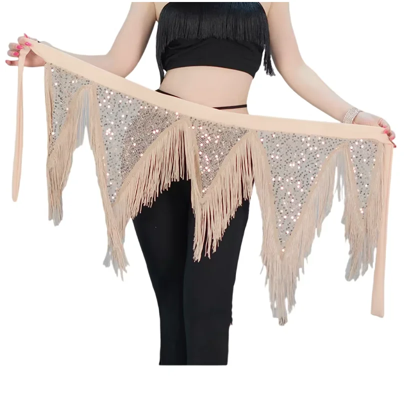 

Bellydance Hip Scarf Sequin Tassel Triangle Bellydance Hip Scarves Wrap Skirt Belt Swing Tribal Dancer Costumes for Women Black