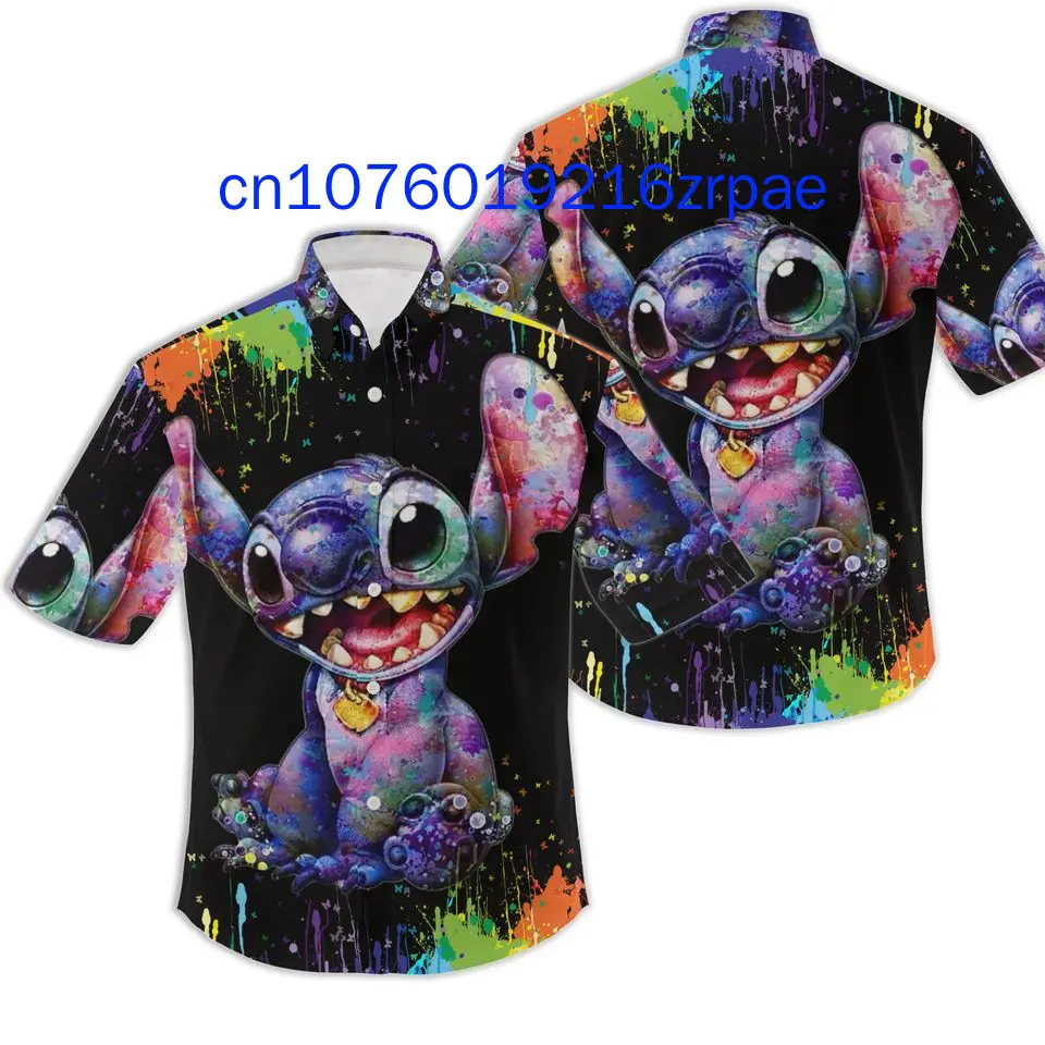 New Disney Tattoo Hearts Stitch 3D Print Men's Button Down Short Sleeve Shirt