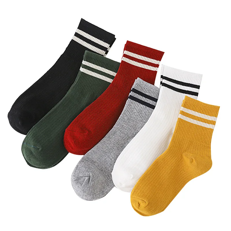 Socks Women Funny Cute High School Girls Sock Cotton Loose Striped Crew Soks Colorful Harajuku Retro black Yellow White meia Sox