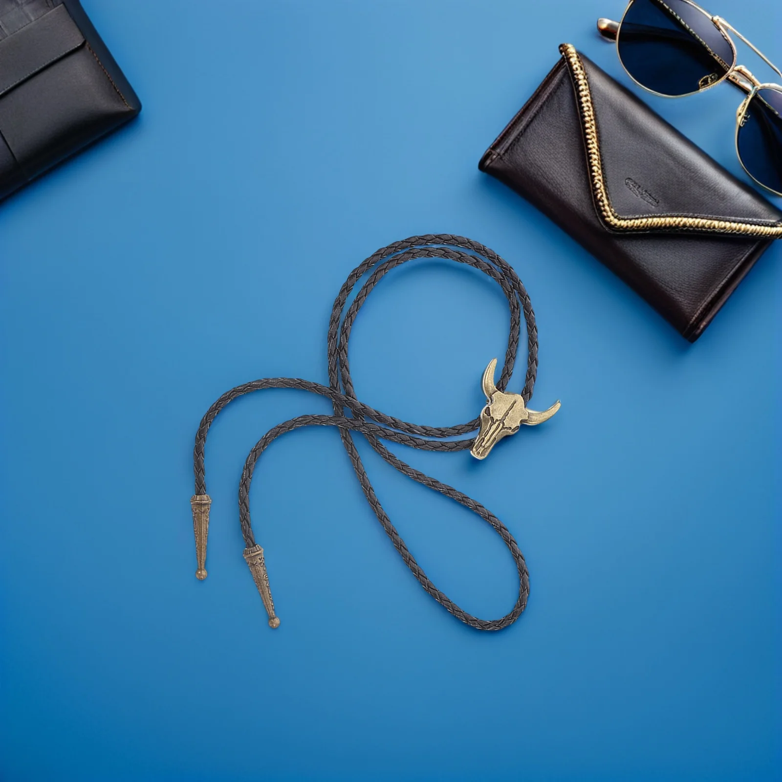 2Pcs Western Cowboy Neck Tie Ox Skull Pendant Retro Bolo Tie Men Vintage Western Costume Accessories Mens Ox Skull Necklace