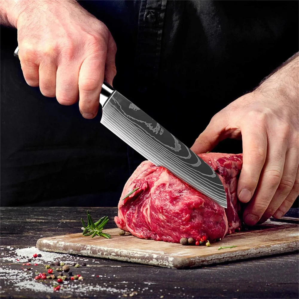 Japanese Chef Knife High Carbon Steel Kitchen Knives Damascus Steel Pattern Cleaver Slicer Fruit Santoku Chef knife Cooking Tool