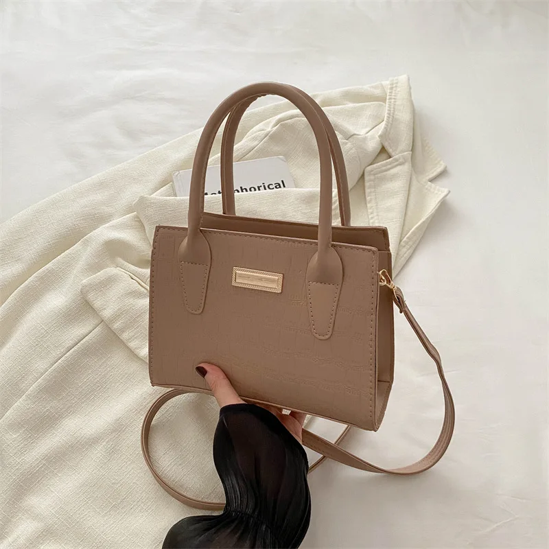 Korean commuting stone pattern handbag briefcase women bag 2024 new summer texture shoulder bag solid color Crossbody Bags