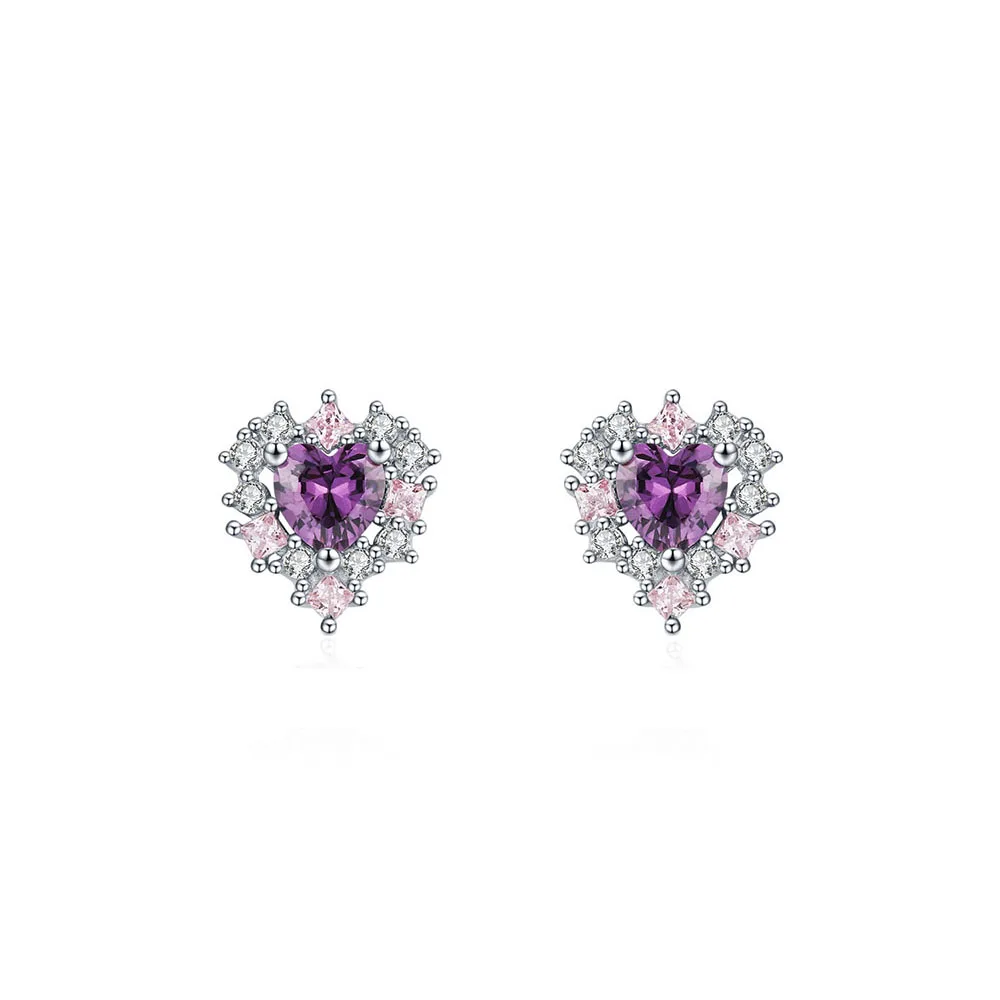 

Apexelle Brand Trendy Jewelry 925 Sterling Silver Stud Earrings For Women Purple Heart Zircon Ear Earrings Fine Jewelry