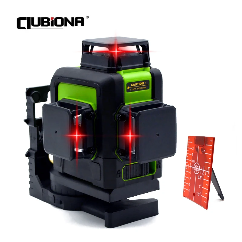 Clubiona Red 12 Lines 3D Self-Leveling Laser Level 360 Horizontal Vertical cross Laser mode tool and 5200 Mah Li-ion battery